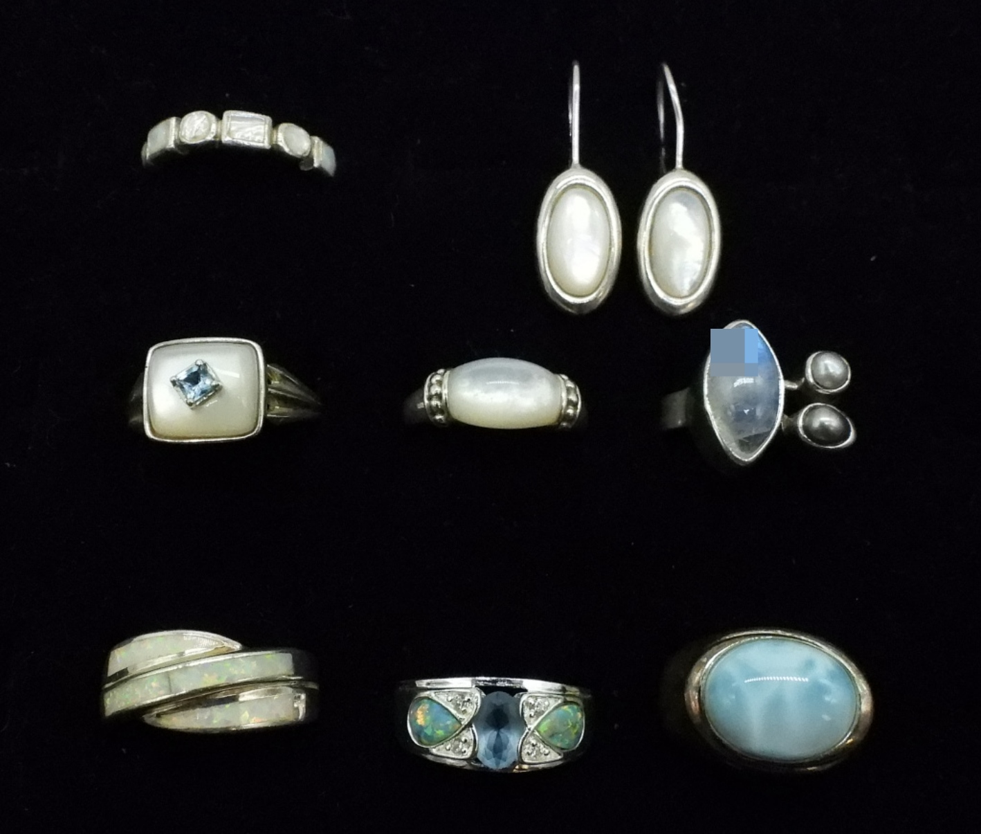 Sterling Larimar, Opal, Moonstone Jewelry Lot