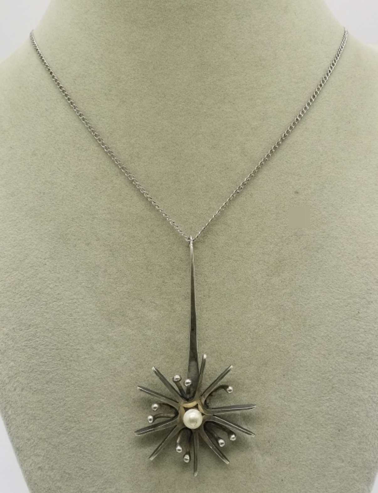 Sterling Starburst Pearl Pendant Necklace