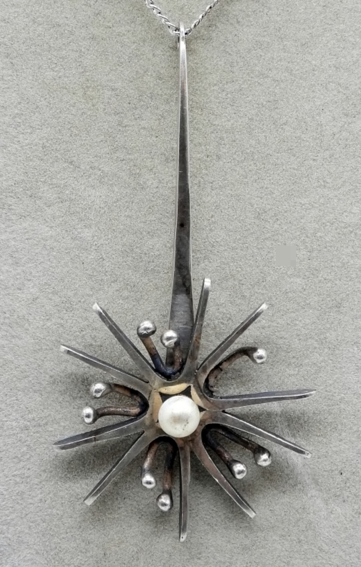 Sterling Starburst Pearl Pendant Necklace