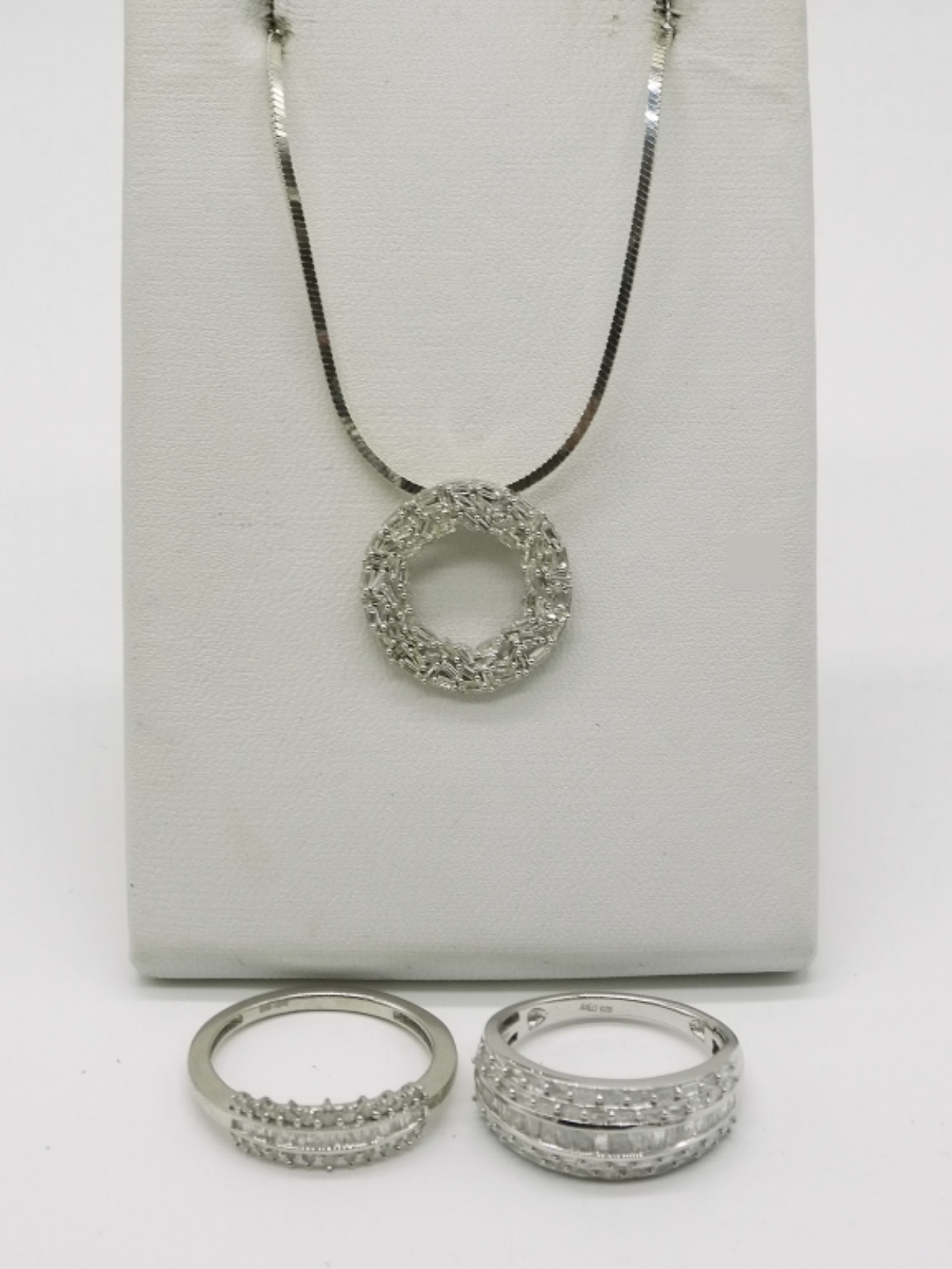 Sterling Silver Diamond Pendant & Rings