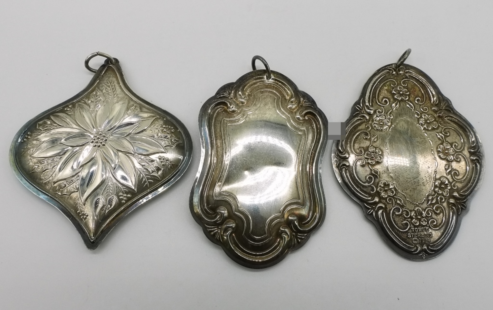 3 Towle Sterling Christmas Ornaments