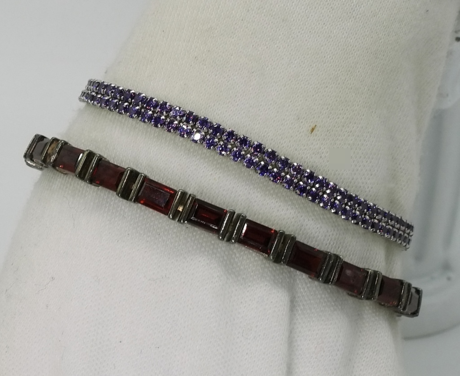 Sterling Garnet and Amethyst Bracelet Pair