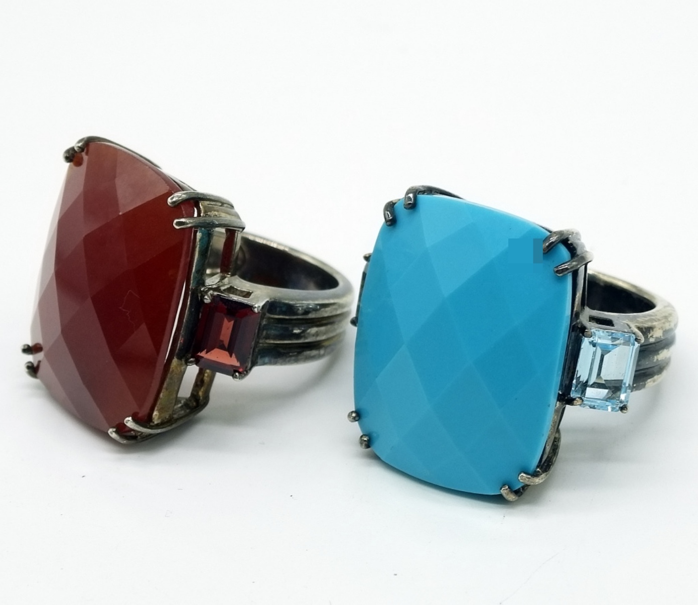 Sterling Turquoise & Garnet Ring Pair