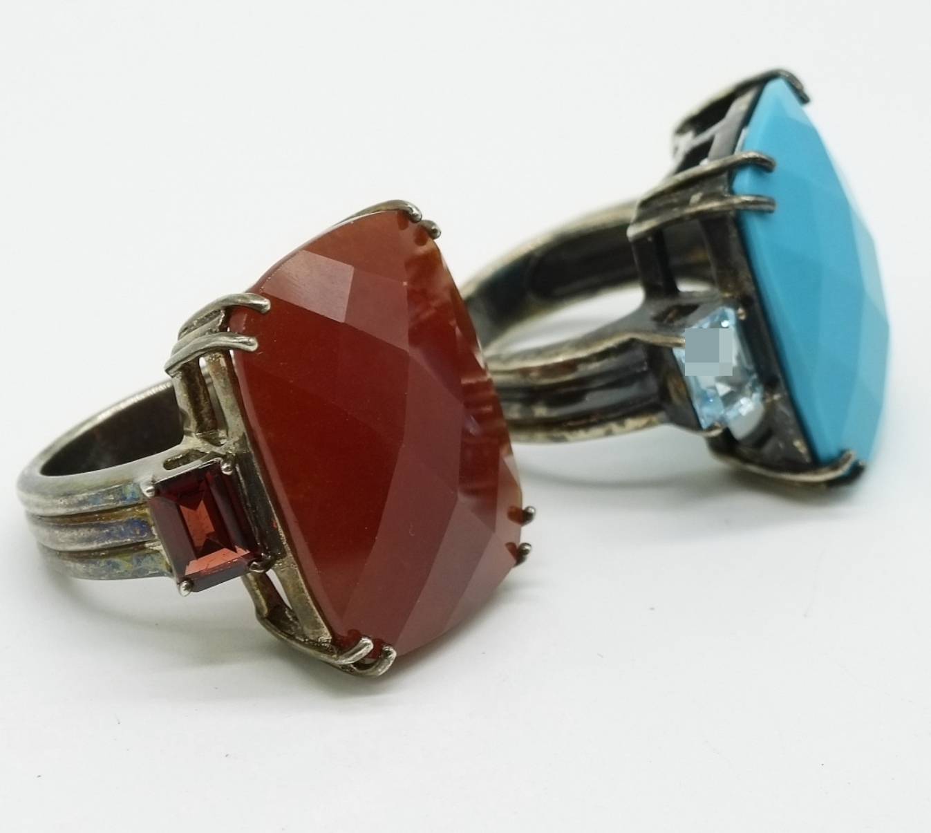 Sterling Turquoise & Garnet Ring Pair