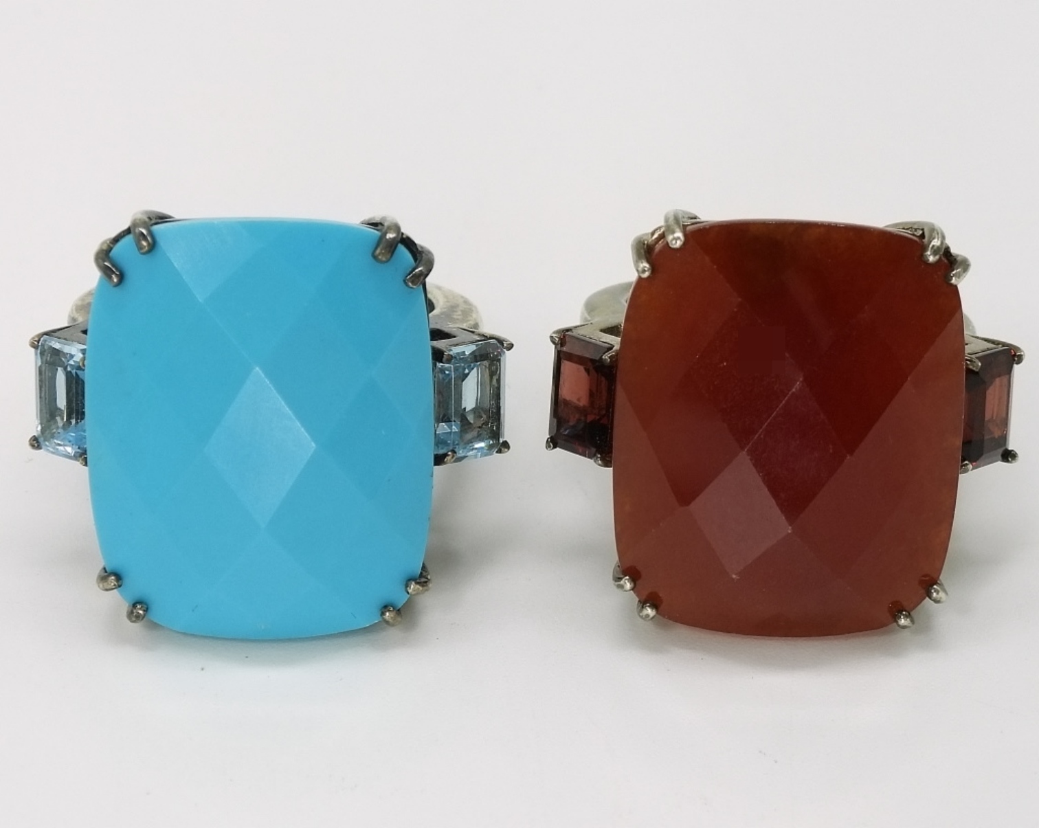 Sterling Turquoise & Garnet Ring Pair