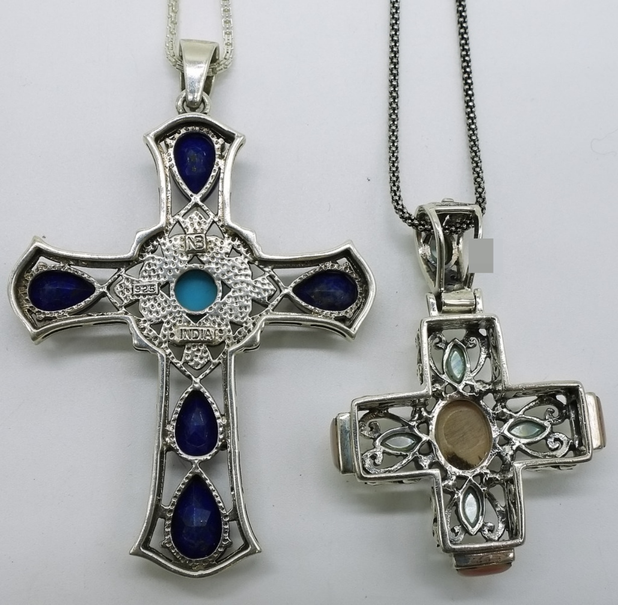 Two Sterling Cross Pendants & Chains