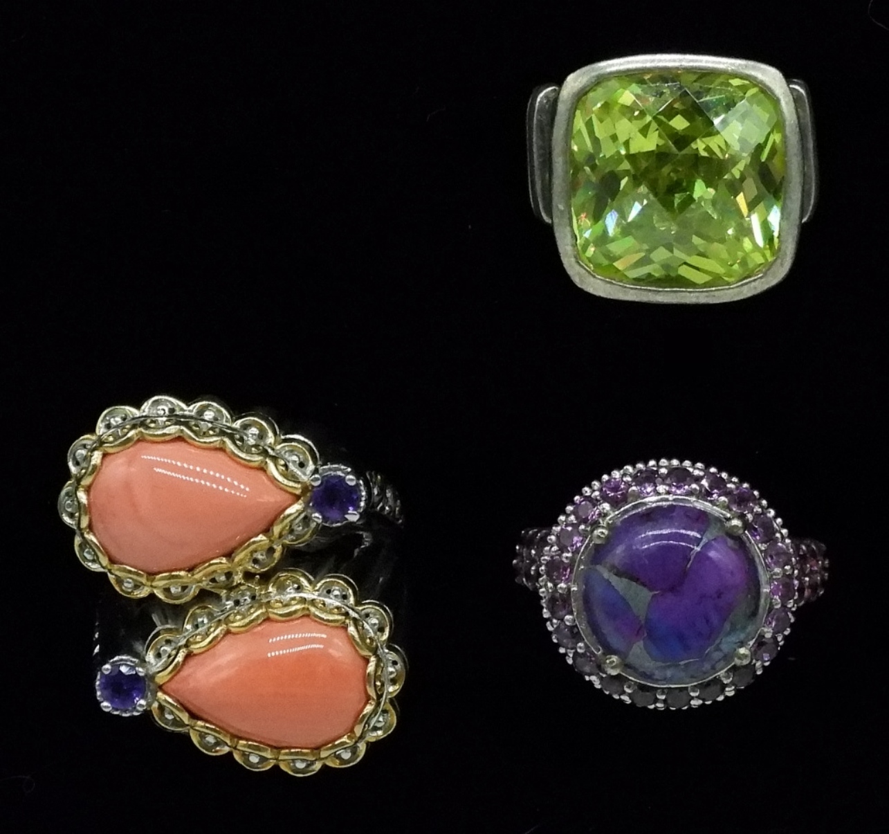3 Sterling Gemstone Ring Lot