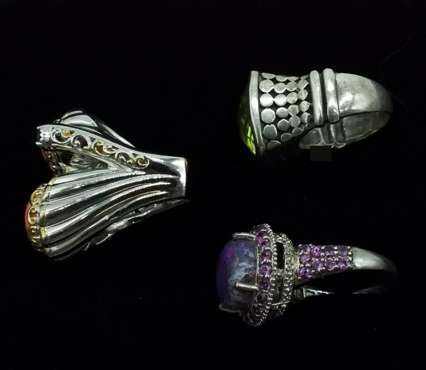 3 Sterling Gemstone Ring Lot
