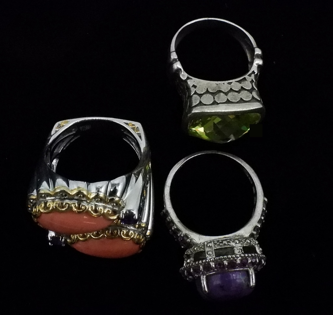 3 Sterling Gemstone Ring Lot