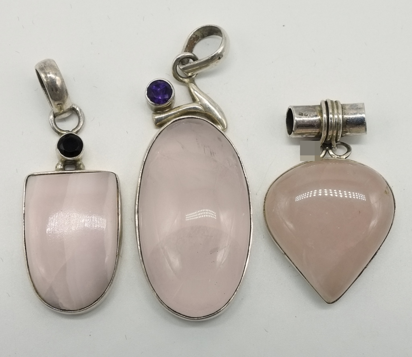 Sterling Rose Quartz Pendant Set, 3 Pieces