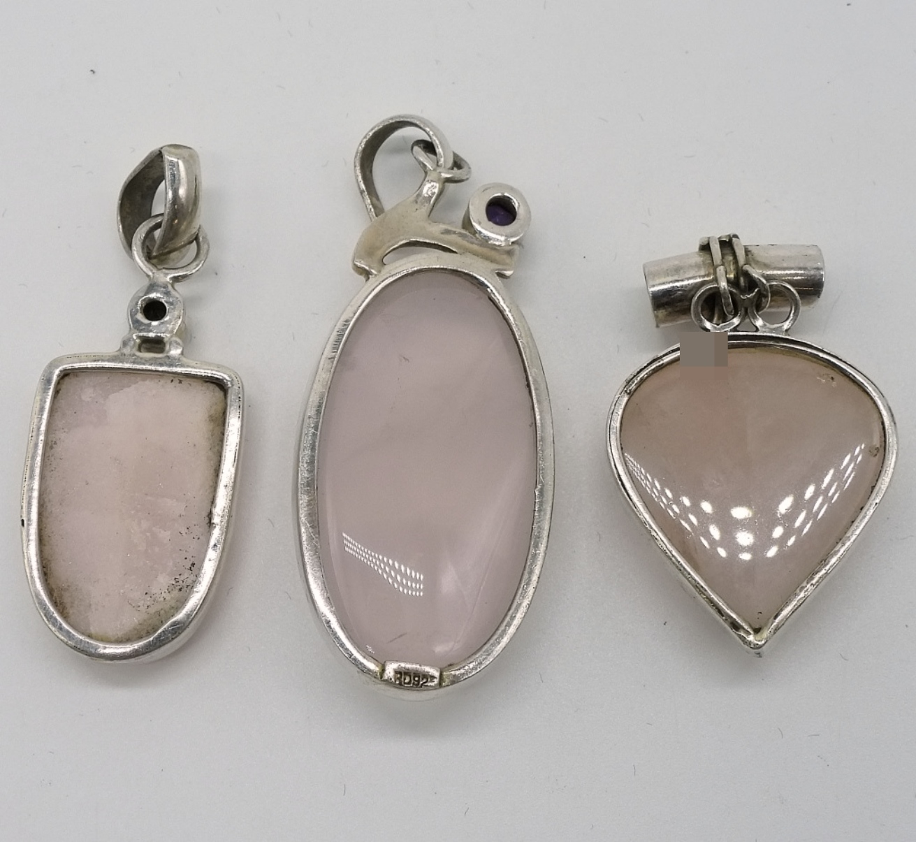 Sterling Rose Quartz Pendant Set, 3 Pieces