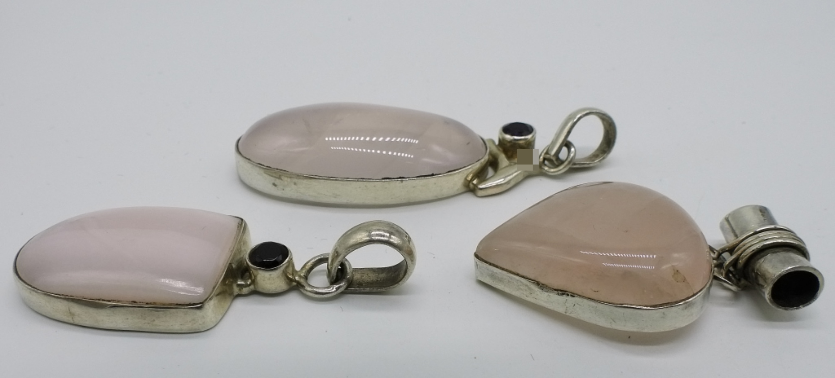 Sterling Rose Quartz Pendant Set, 3 Pieces