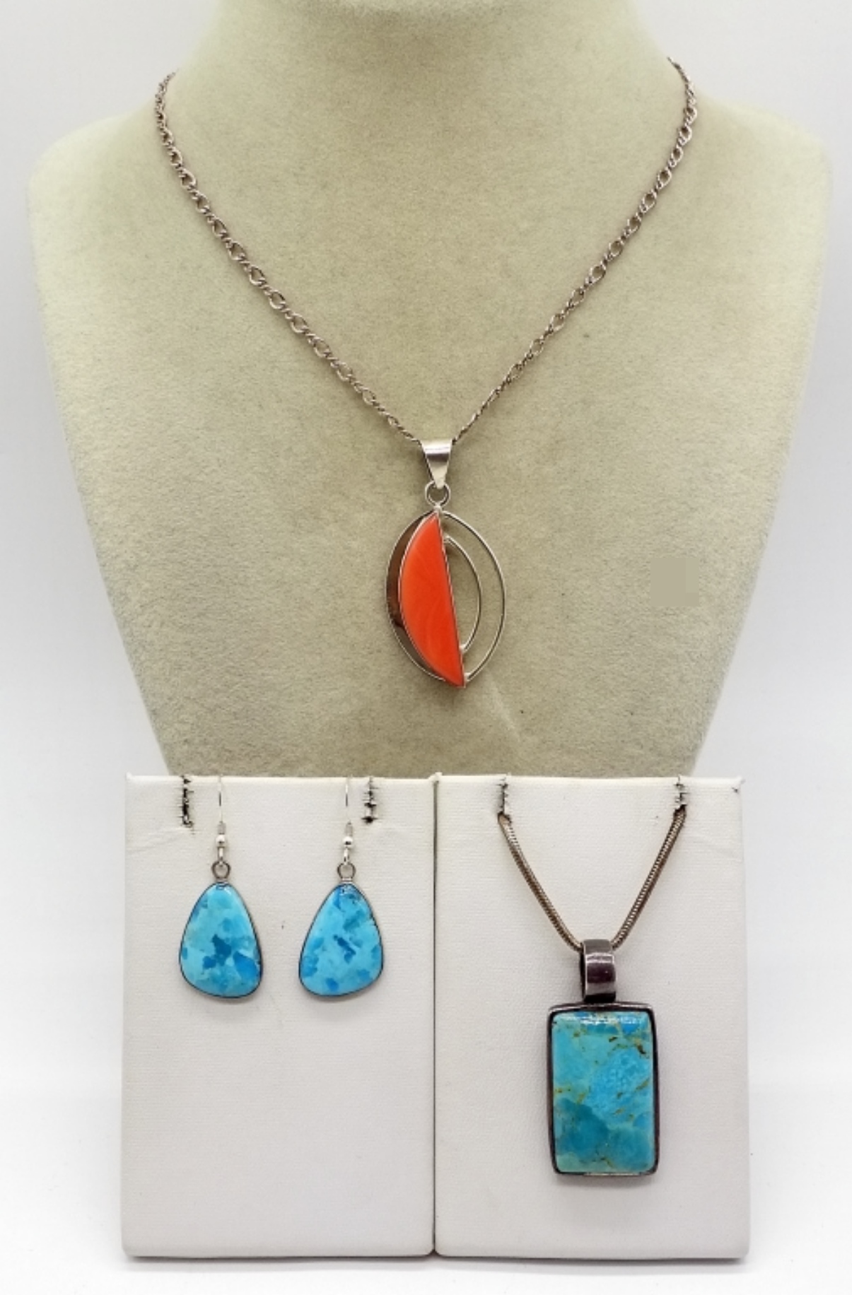 Sterling Silver Turquoise Jewelry Set, 4 Pieces