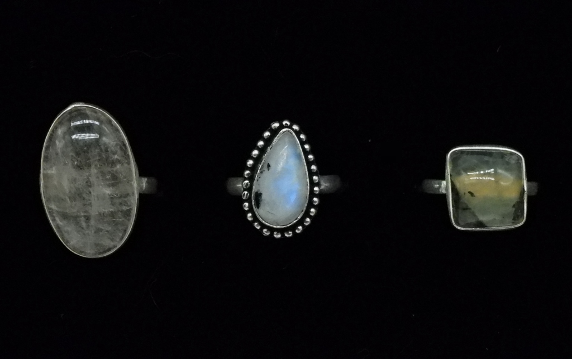 Sterling Moonstone & Rutilated Quartz Rings