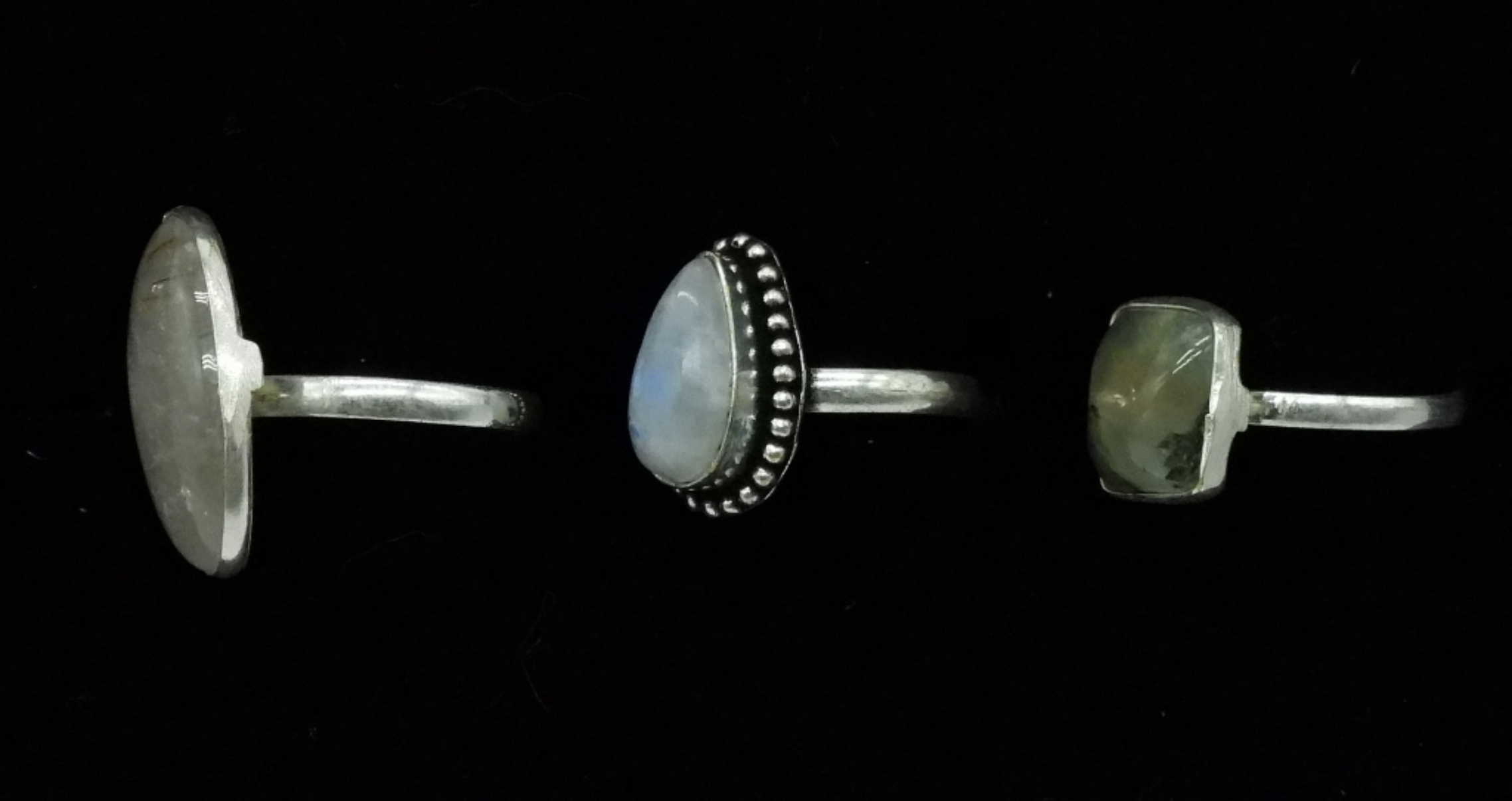 Sterling Moonstone & Rutilated Quartz Rings