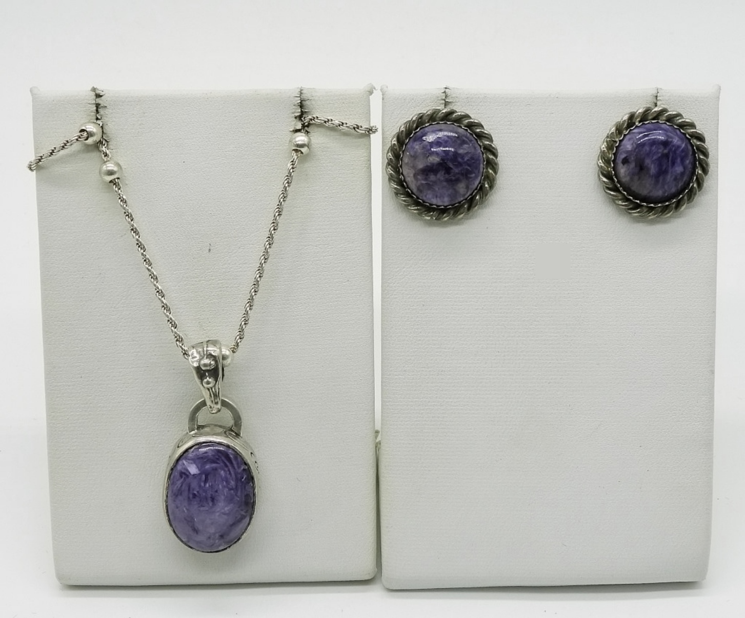 Sterling Charoite Necklace and Earrings Set