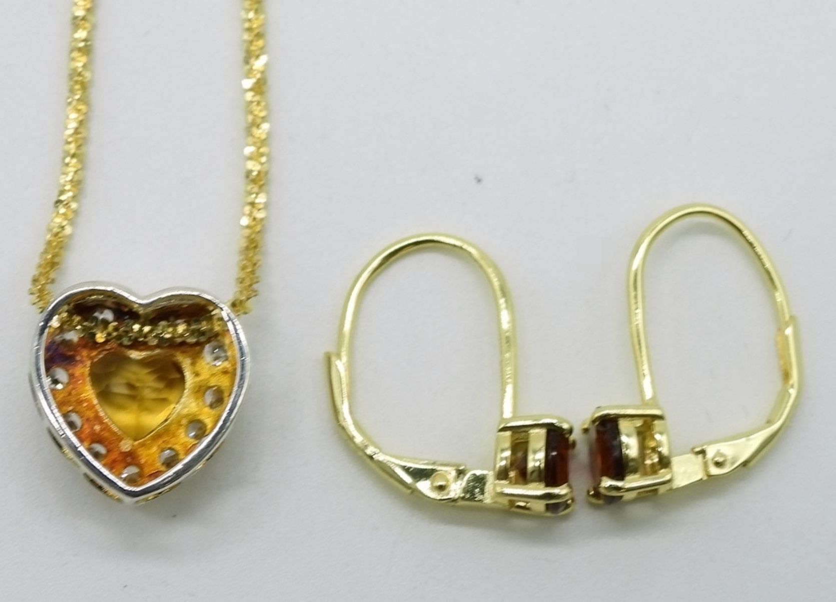 Sterling Citrine Heart Pendant Earring Set