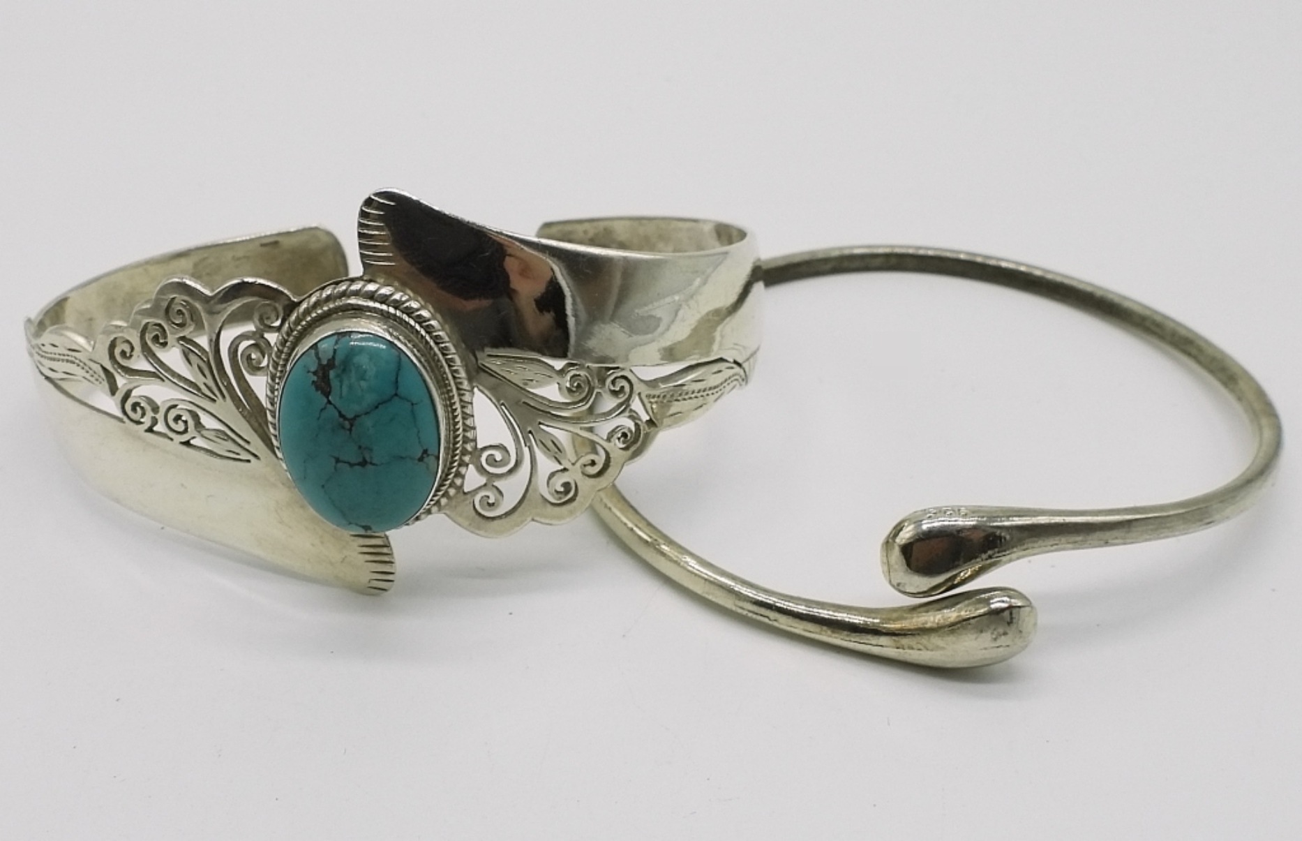 2 Sterling Bracelets, Turquoise Cuff