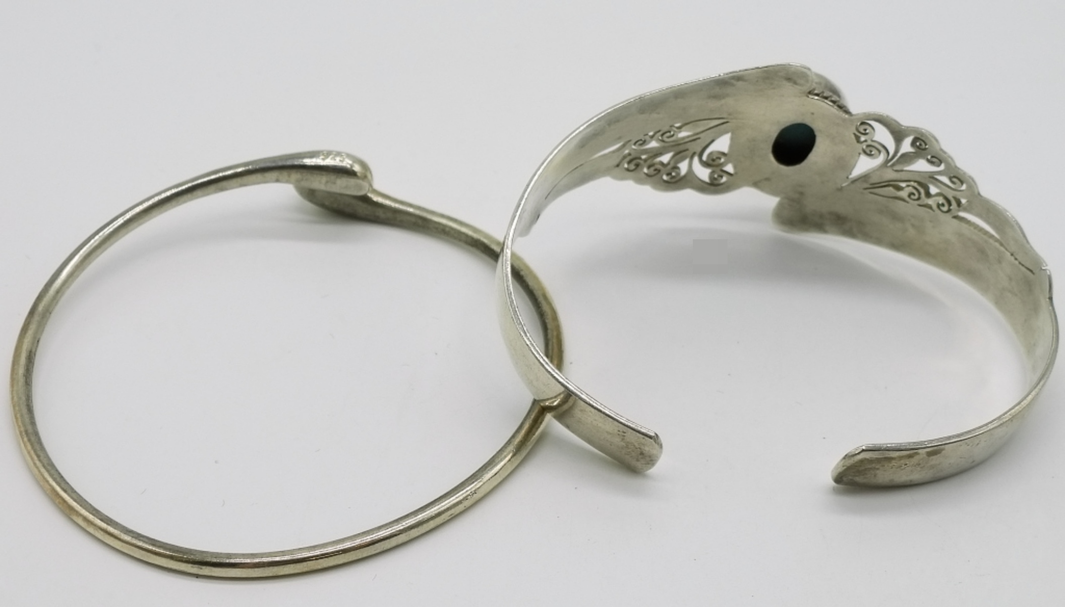 2 Sterling Bracelets, Turquoise Cuff