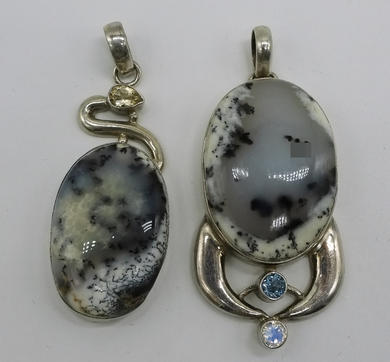 Sterling Silver Dendritic Agate Pendant Pair