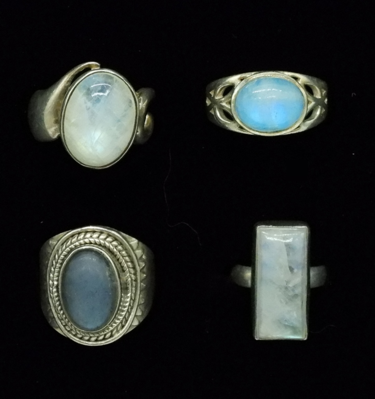 Four Moonstone Rings - Sterling