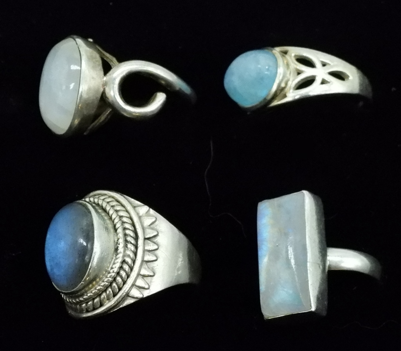 Four Moonstone Rings - Sterling