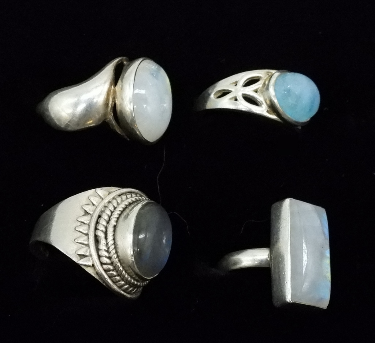 Four Moonstone Rings - Sterling