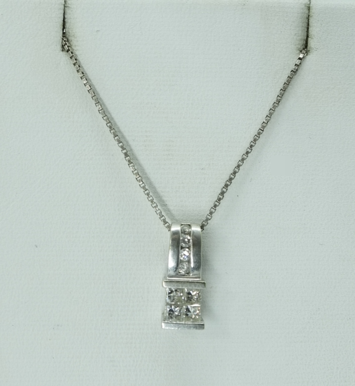 14K White Gold Diamond Pendant, Sterling Chain