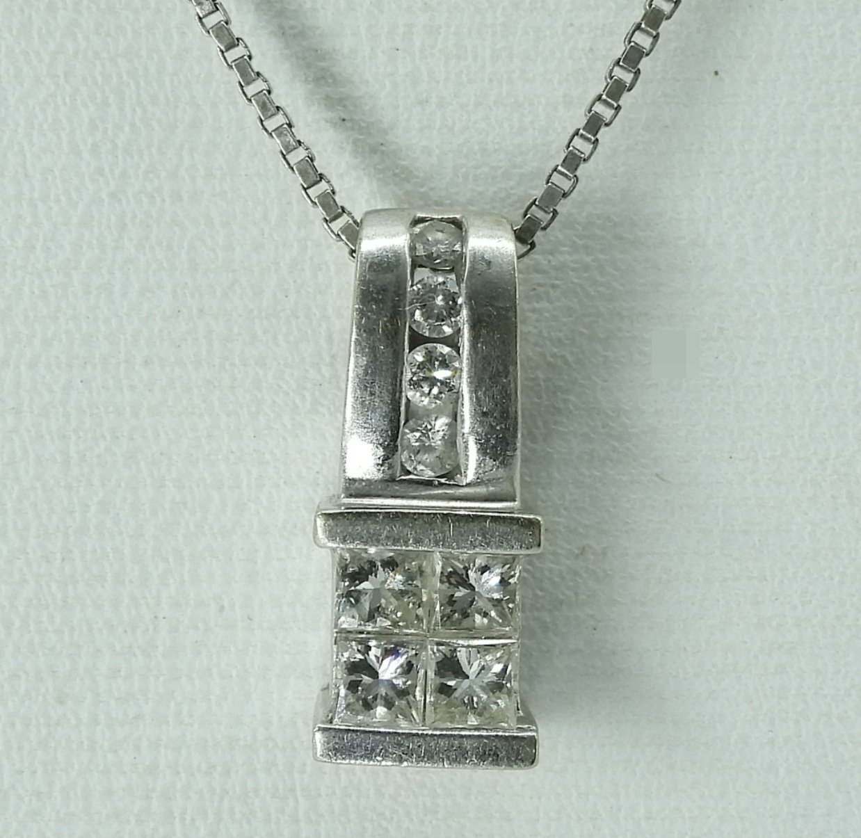 14K White Gold Diamond Pendant, Sterling Chain