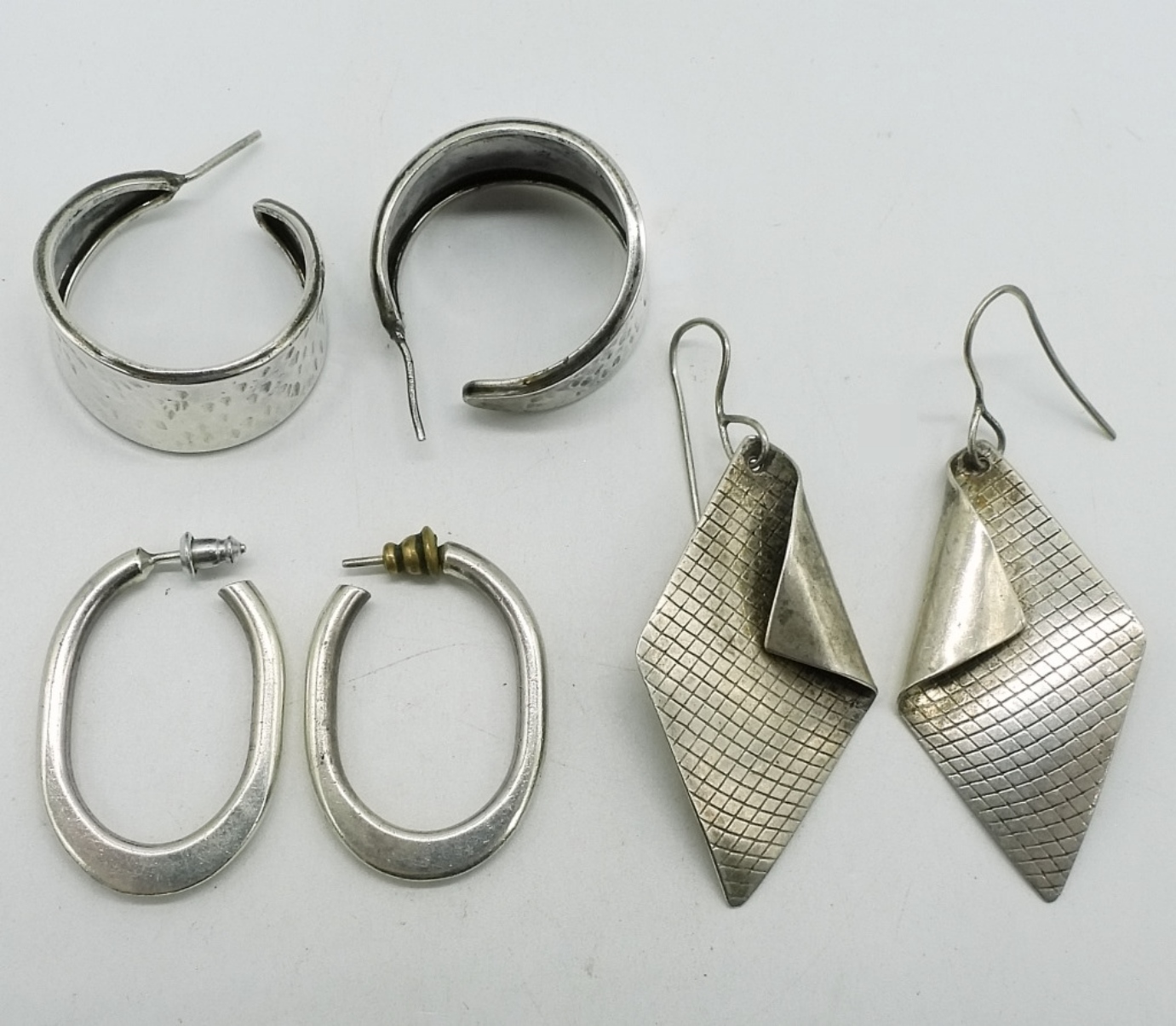 3 Sterling Pair of Pierced Earrings