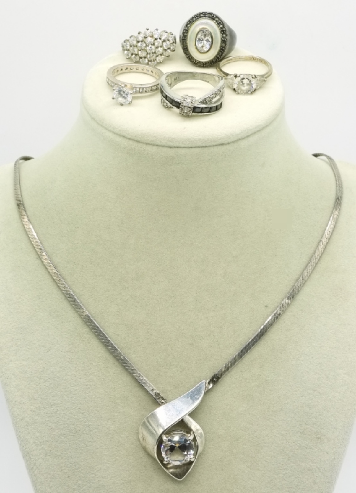 Sterling Diamond Simulant Rings and Necklace