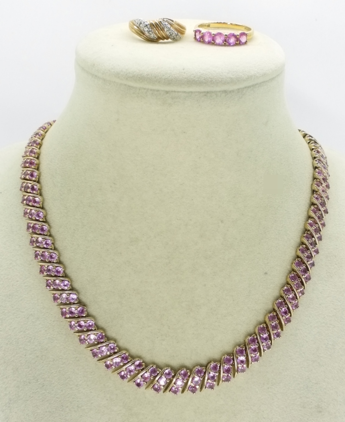 Sterling Gold Tone Pink Gemstone Necklace