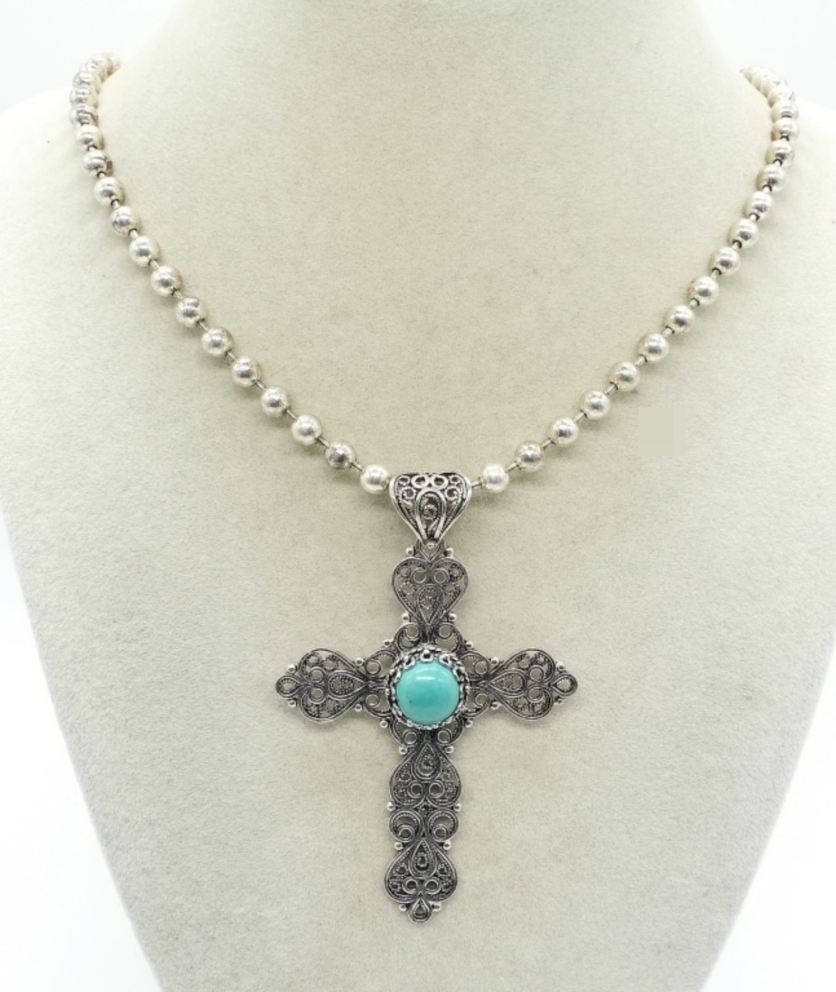 Sterling Turquoise Cross Pendant & Milor Chain
