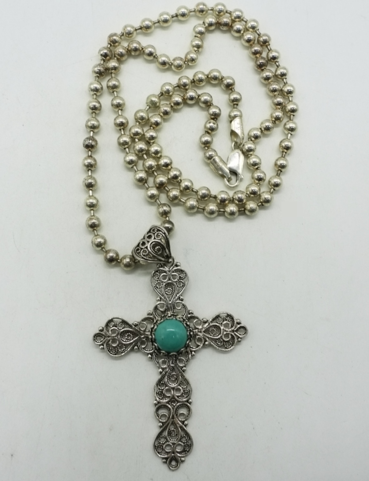 Sterling Turquoise Cross Pendant & Milor Chain