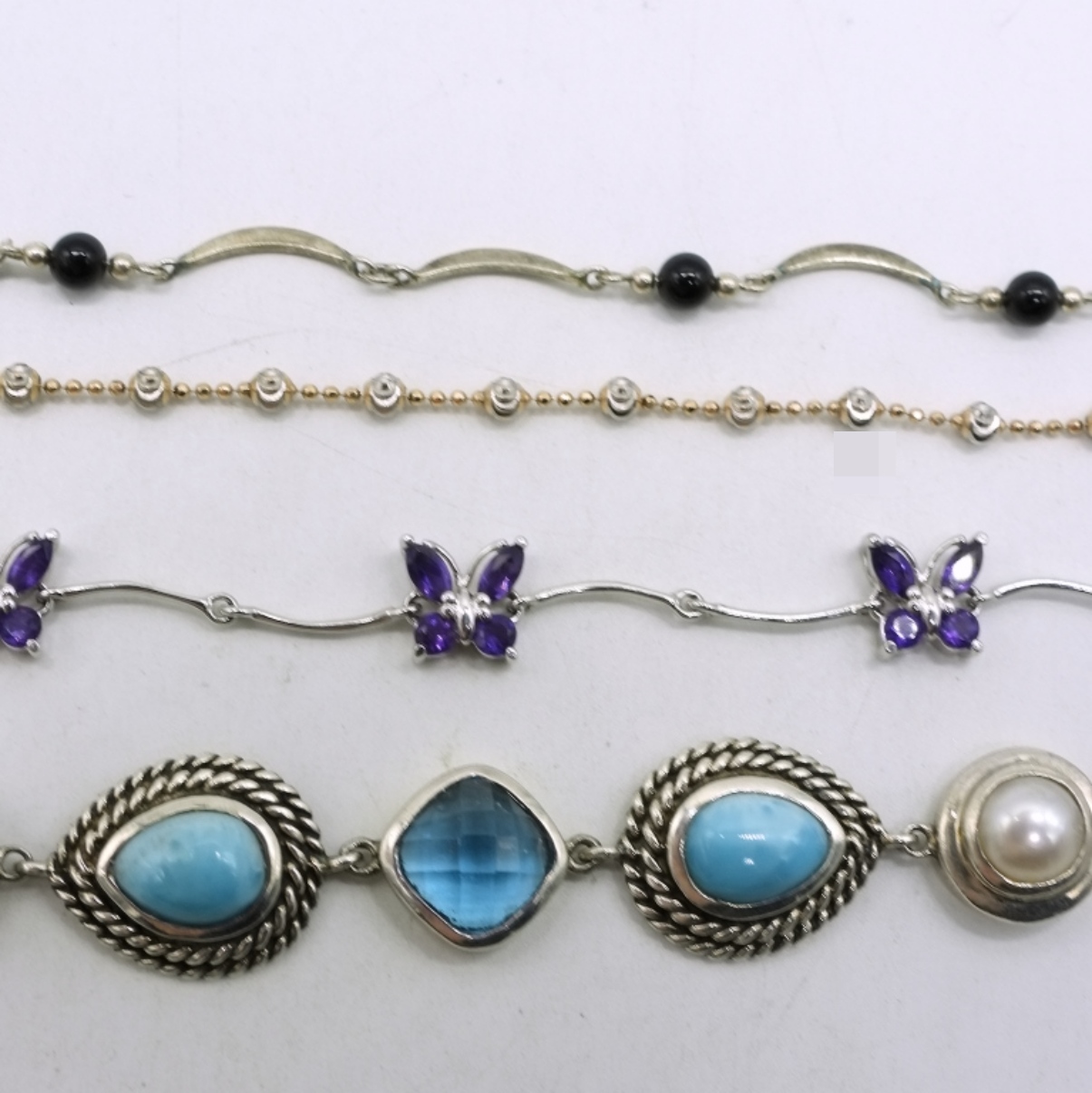 Four Sterling Bracelets with Larimar & Amethyst