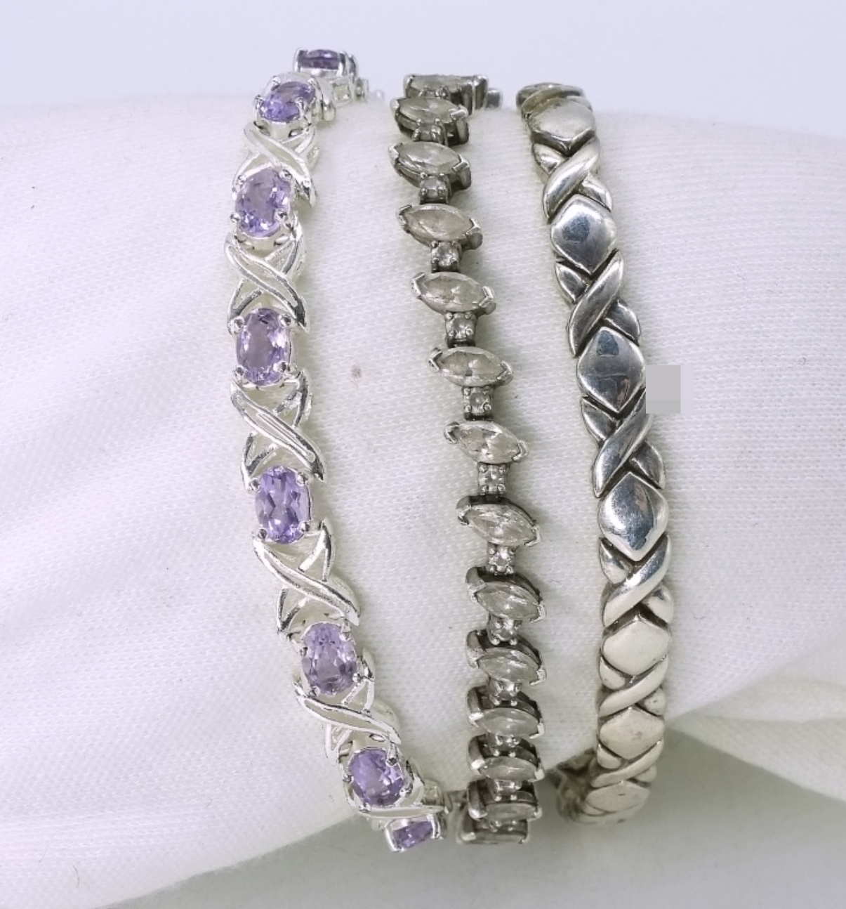 3 Sterling Fashion Bracelets - Amethyst