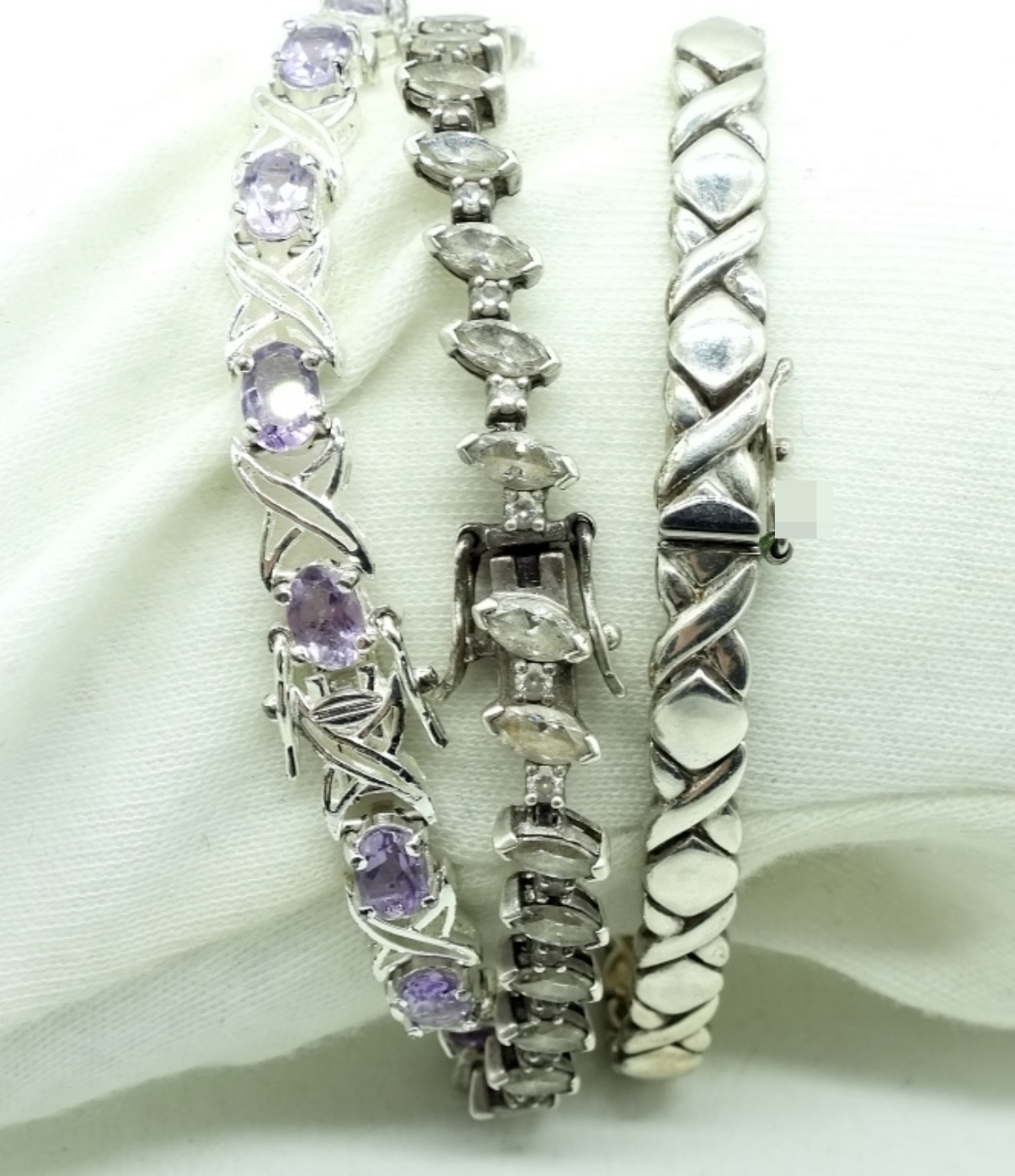 3 Sterling Fashion Bracelets - Amethyst