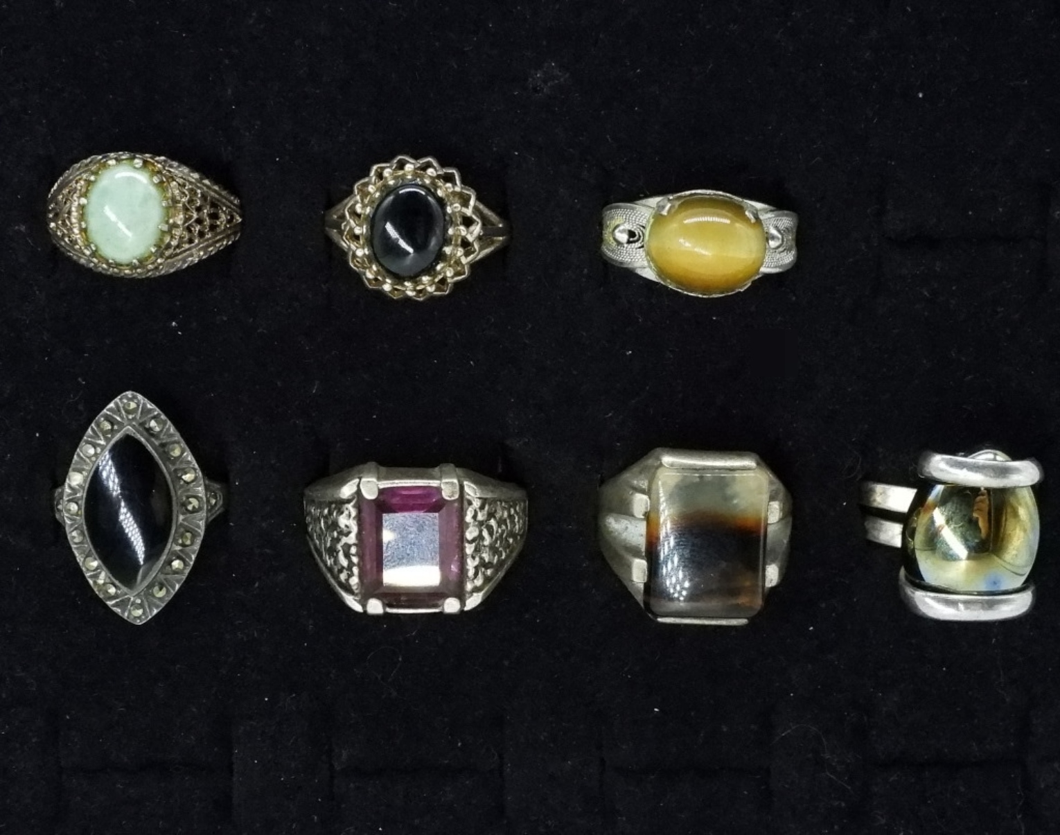 Agate, Onyx, Amethyst, Jade Sterling Rings