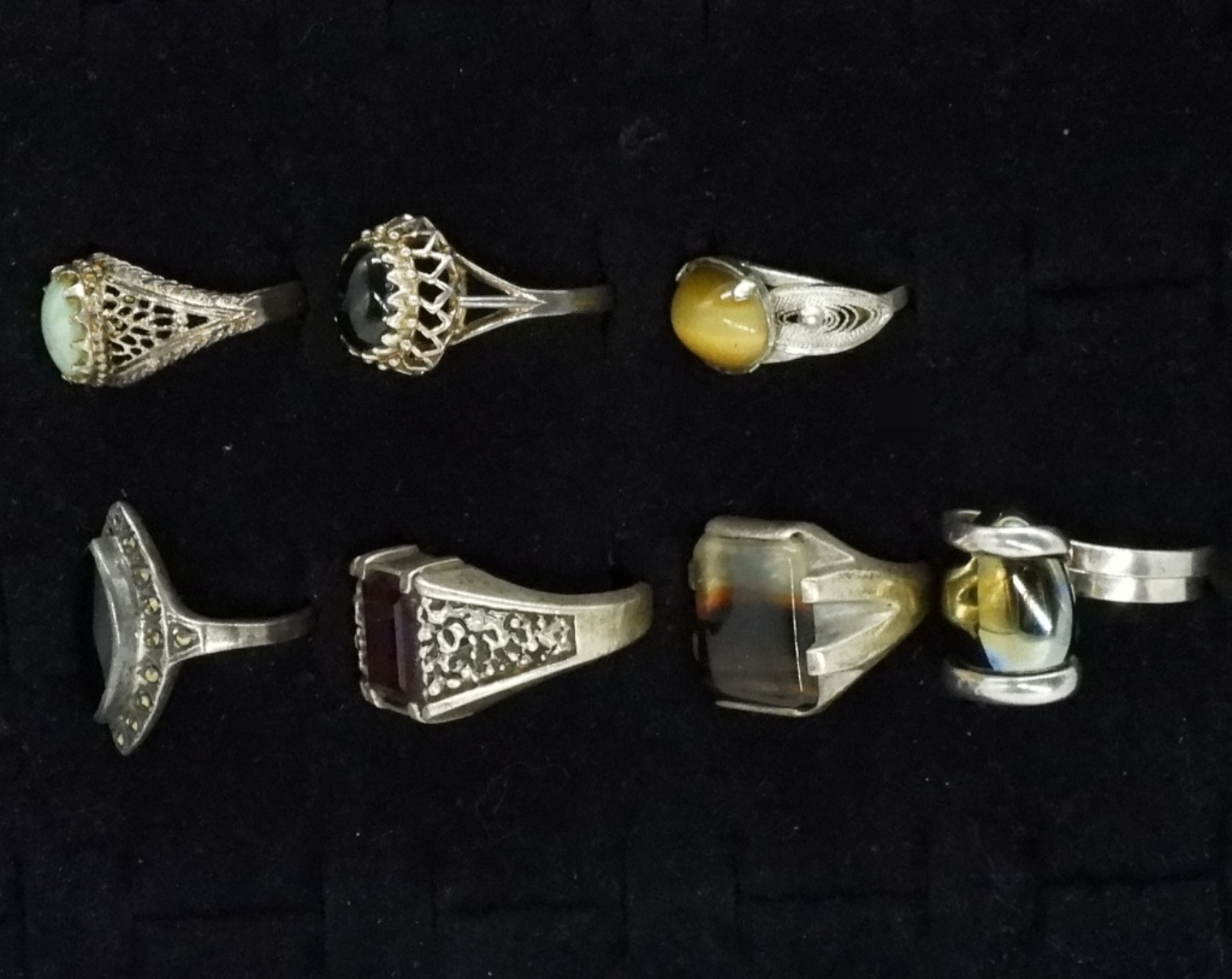 Agate, Onyx, Amethyst, Jade Sterling Rings
