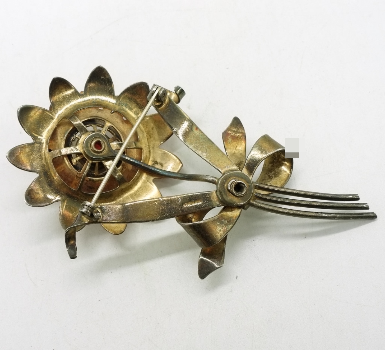 Vintage Sterling, Gold Tone Flower Brooch