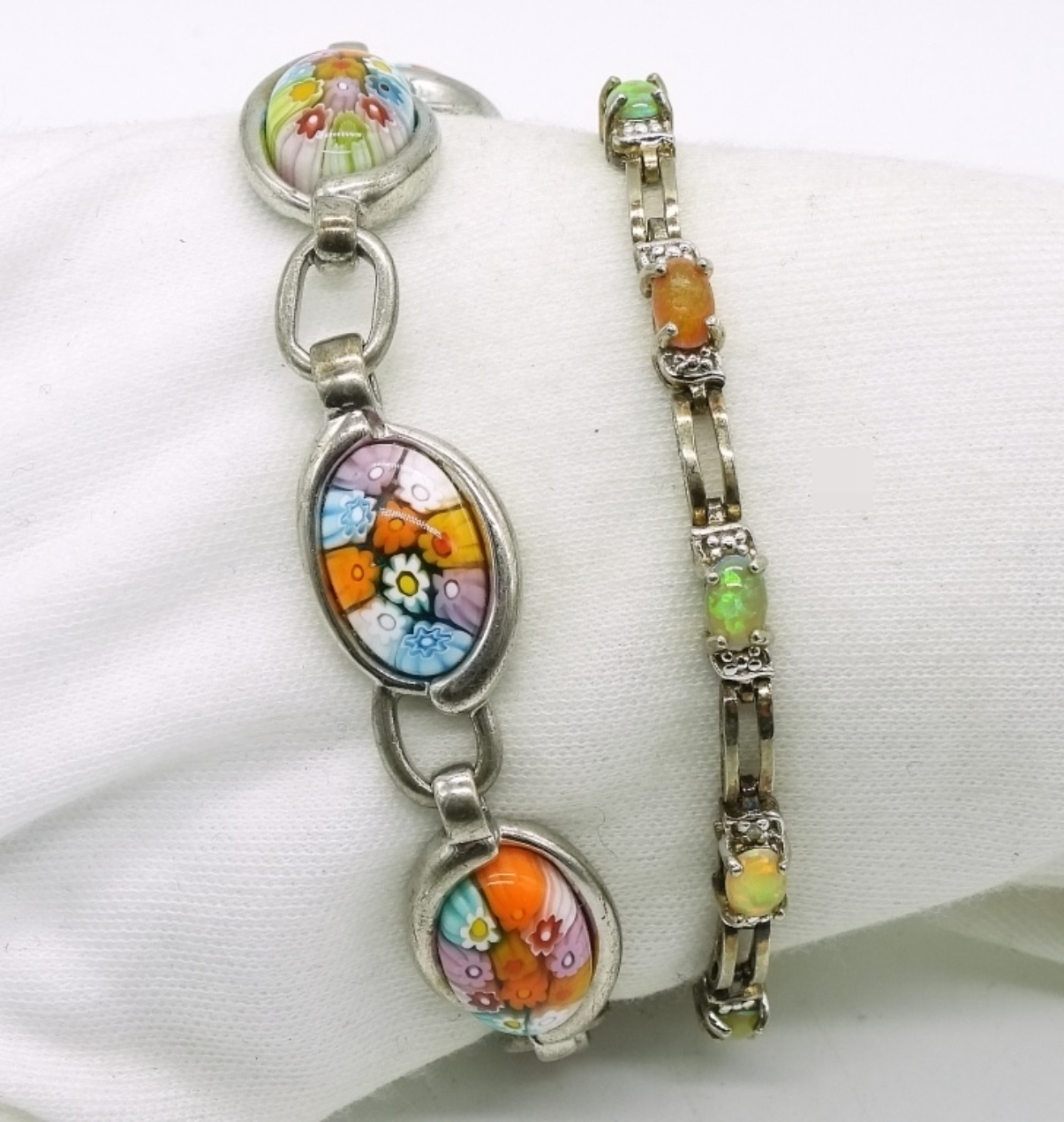 Sterling Opal & Glass Bracelet Pair