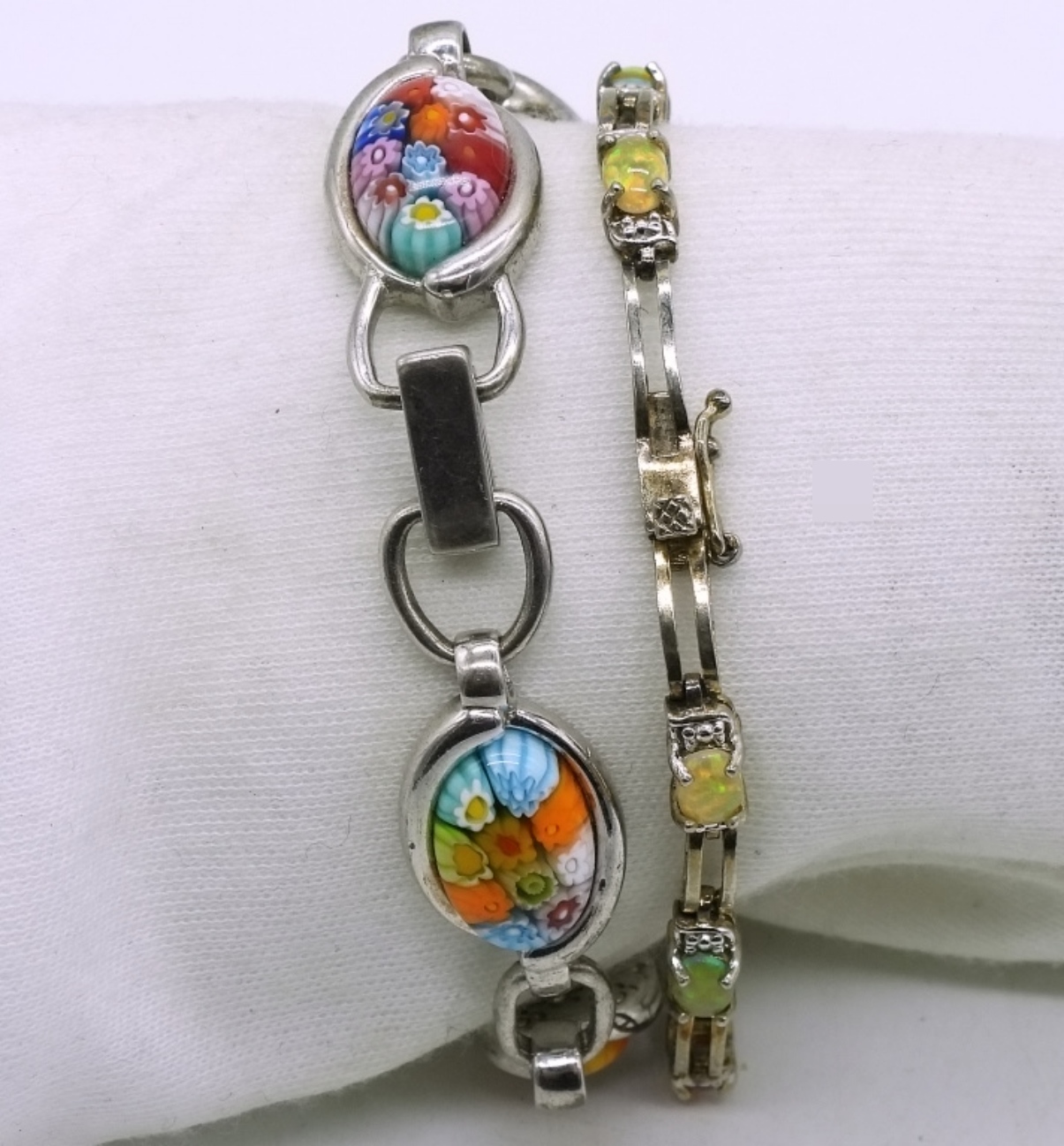 Sterling Opal & Glass Bracelet Pair
