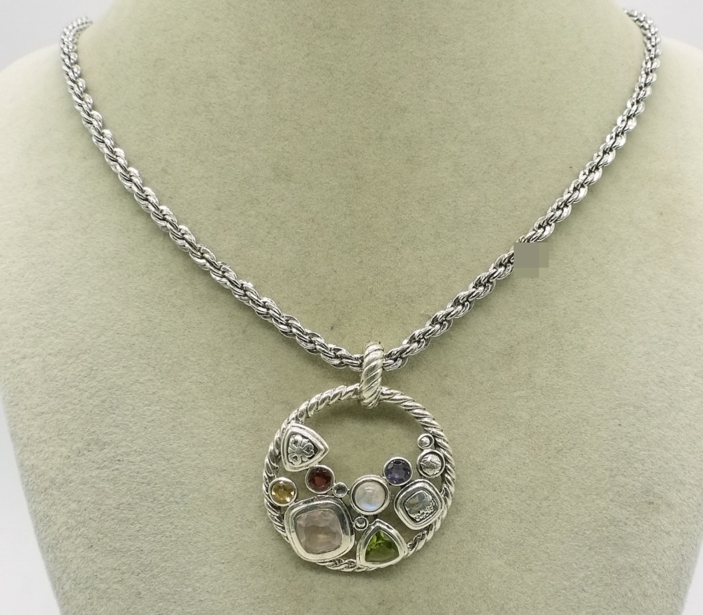 Mixed Gemstone Sterling Pendant on Thick Chain