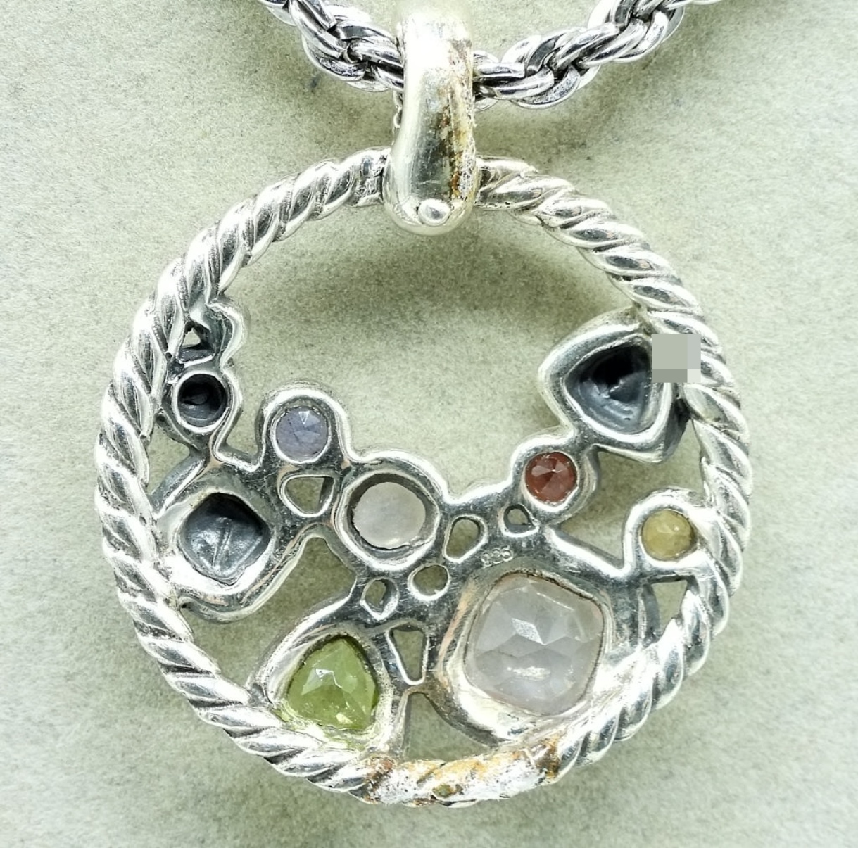 Mixed Gemstone Sterling Pendant on Thick Chain