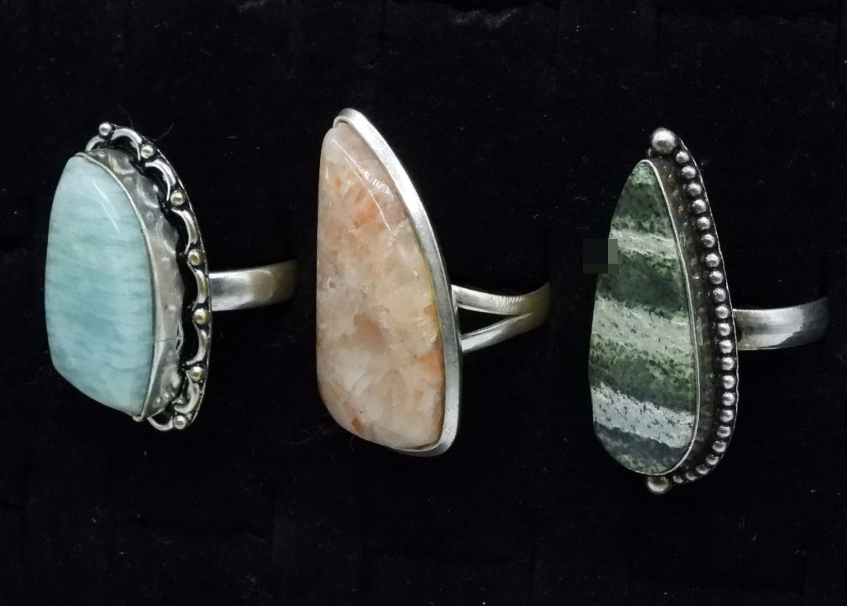 3 Large Natural Gemstone Sterling Rings