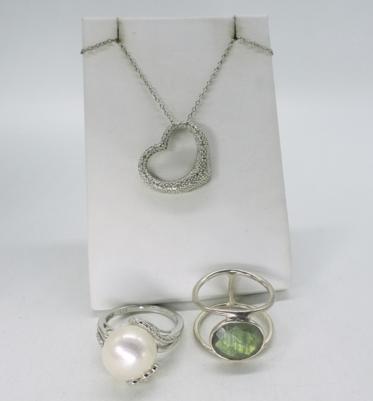 Heart Necklaces, Pearl & Abalone Rings - Sterling