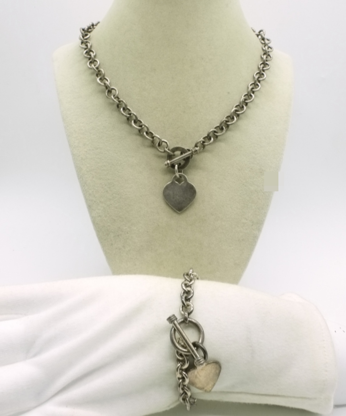 Sterling Heart Toggle Necklace & Bracelet