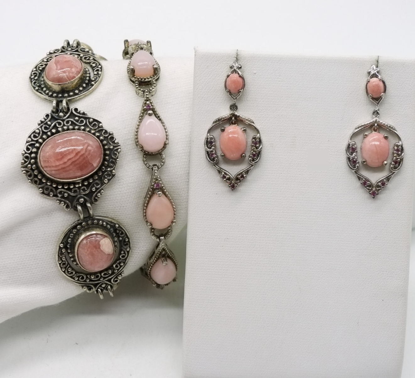 Rhodochrosite Sterling Bracelet & Earrings