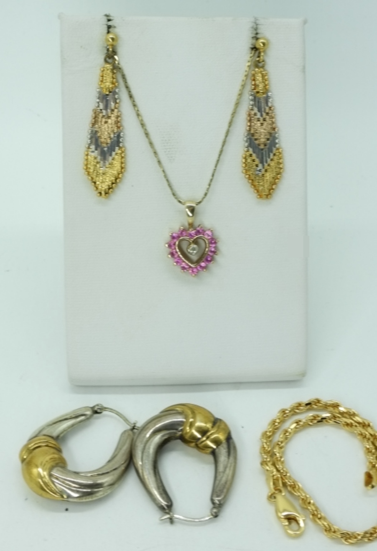 Gold Tone Sterling Ruby Necklace & Earrings