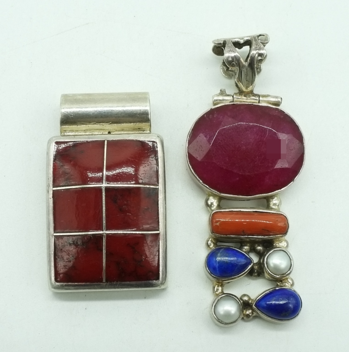 Red Jasper & Ruby Sterling Pendants